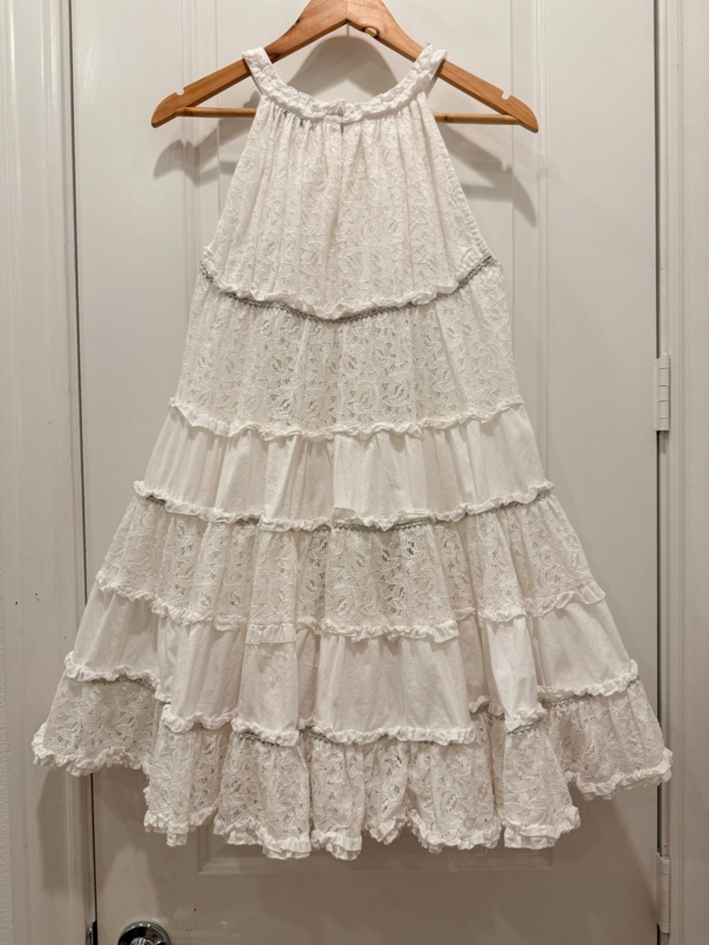 Tiered Lace Halter Dress in White - Picture 4 of 10